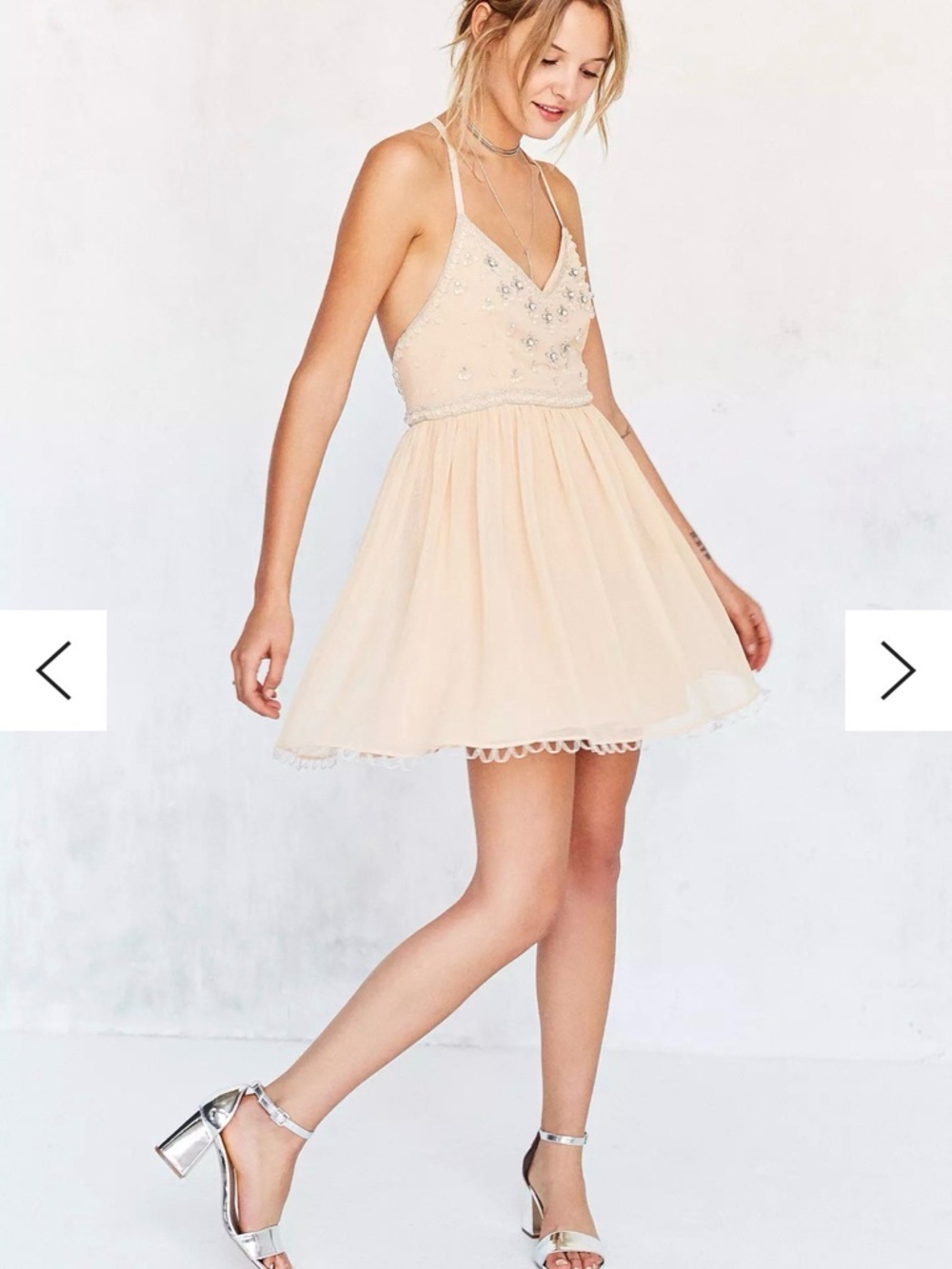 Kimchi Blue Beaded V-Neck Spaghetti Strap Dress in Light Peach